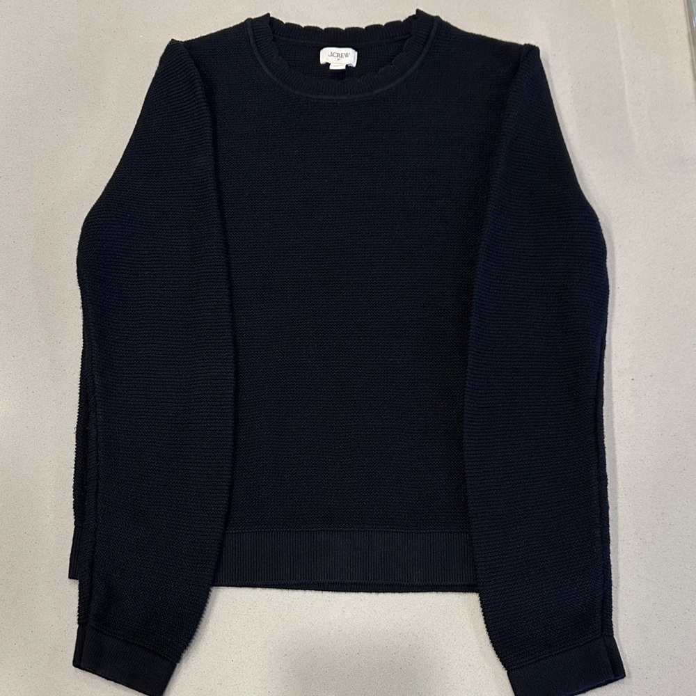 J.Crew Women’s Black Knit Sweater – Scalloped Neckline
